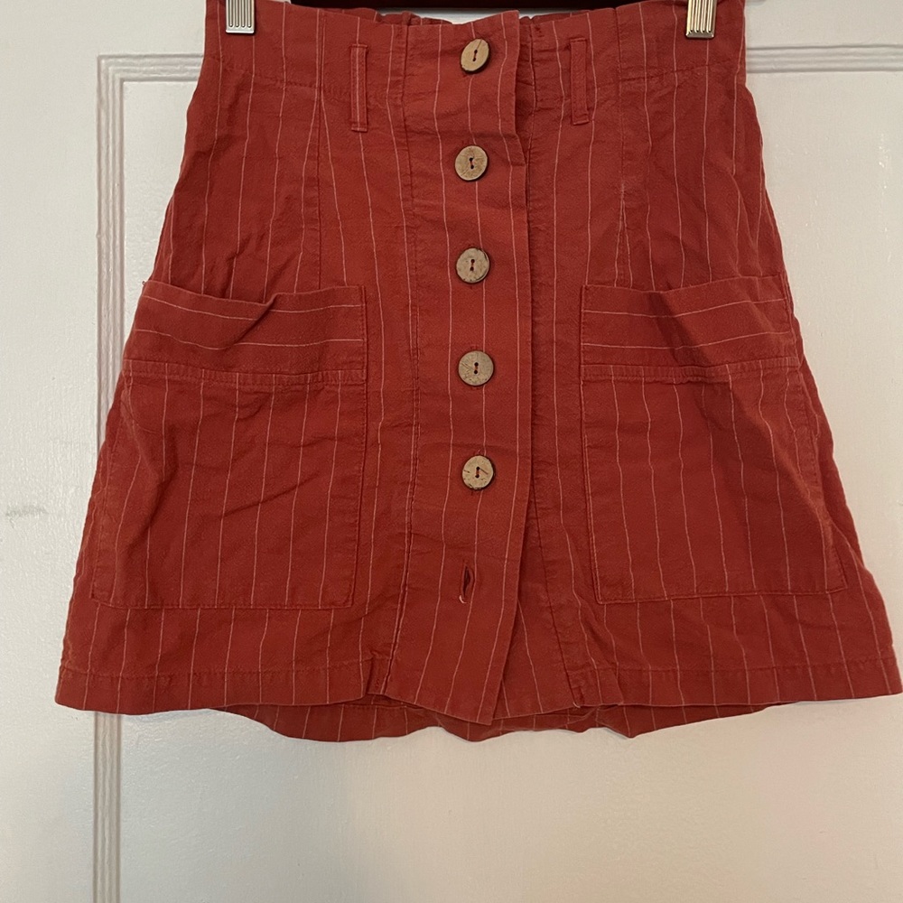 Orange pin stripe cotton mini skirt